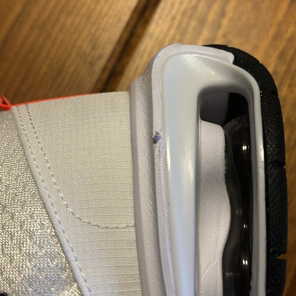 White, orange, and black Nike air max size Y6. Imperfection shown in picture. - Picture 4 of 5